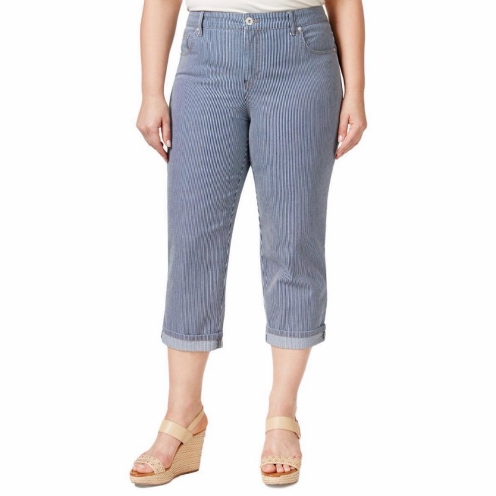 Style & Co Blue Striped Mid Rise Capri Jeans Women’s Plus 18W NWT